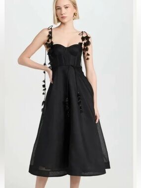 Zimmermann Black Floral-Trim Midi Dress